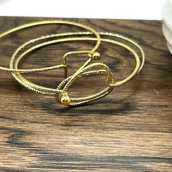 3 Bracelets Stackable Delicate Dainty Abstract Bracelets Gold Tone Minimalist - Picture 7 of 11